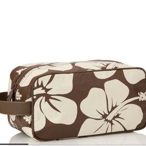 ALOHA Collection Brown and cream Dopp Floral Pouch NWT